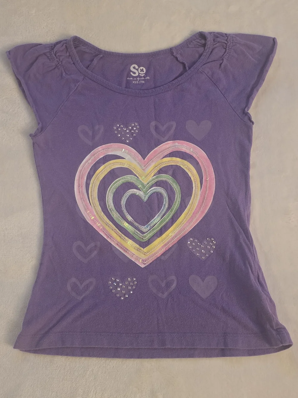 SO Purple Girls' Short Sleeve Tee with Rainbow Heart